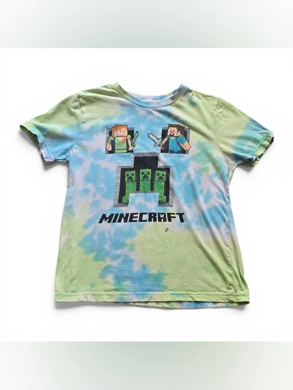 Official Minecraft Tie Dye T-Shirt Steve Alex Creeper Graphic Tee Medium